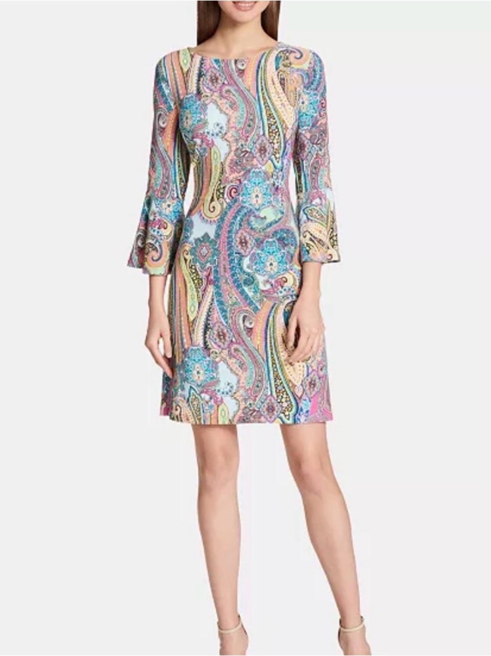 NEW Tommy Hilfiger Size 10 Bright Multicolor Paisley Print Bell Sleeve Dress